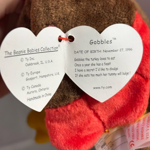 RARE Ty GOBBLES Plush Turkey Toy - 1997 - Picture 8 of 8